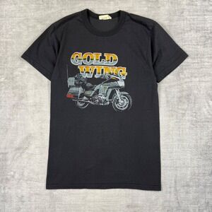 Honda Gold Wing Shirt Mens Small Black Vtg 70s Biker Thin Promo Single Stitch